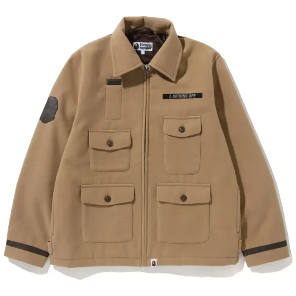 A Bathing Ape Melton Relaxed Fit Zip Jacket - Beige