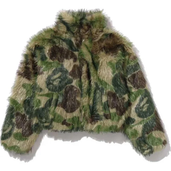 ABC Camo One Point Metallic Long Fur Jacquard Down Jacket