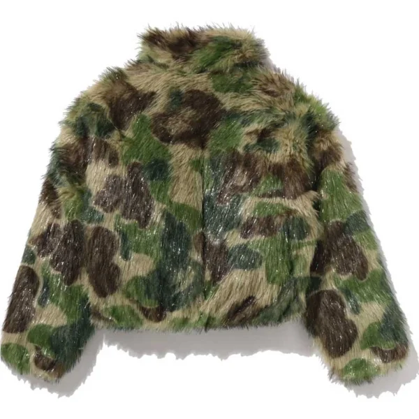 ABC Camo One Point Metallic Long Fur Jacquard Down Jacket Back
